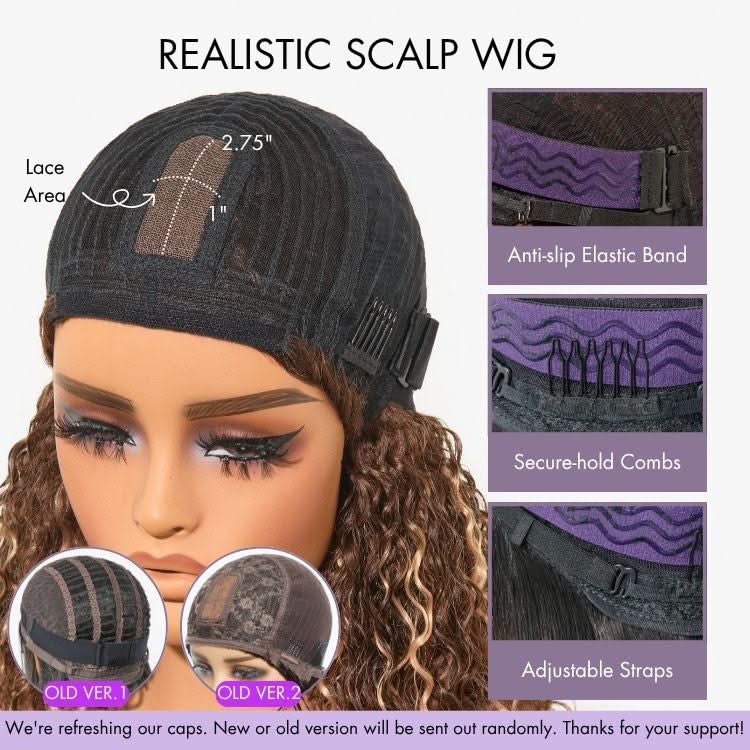 New Customers Only | Beginner Friendly Water Wave Minimalist Lace Glueless Short Curly Wig with Bangs - Onime Hair