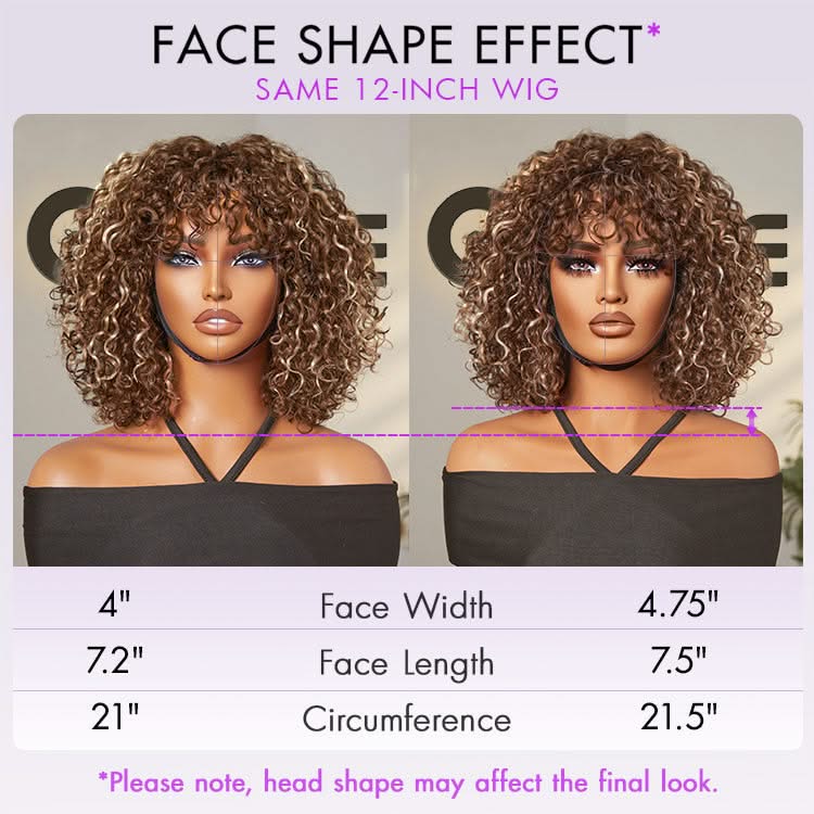 New Customers Only | Beginner Friendly Water Wave Minimalist Lace Glueless Short Curly Wig with Bangs - Onime Hair