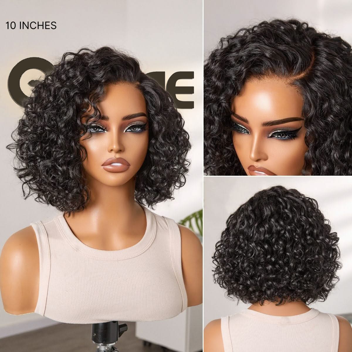 Ready to Go Blonde Highlight / Natural Black Water Wave Short Curly Bob Wig Glueless Minimalist HD Lace Wig Pre-Cut Lace - Onime Hair
