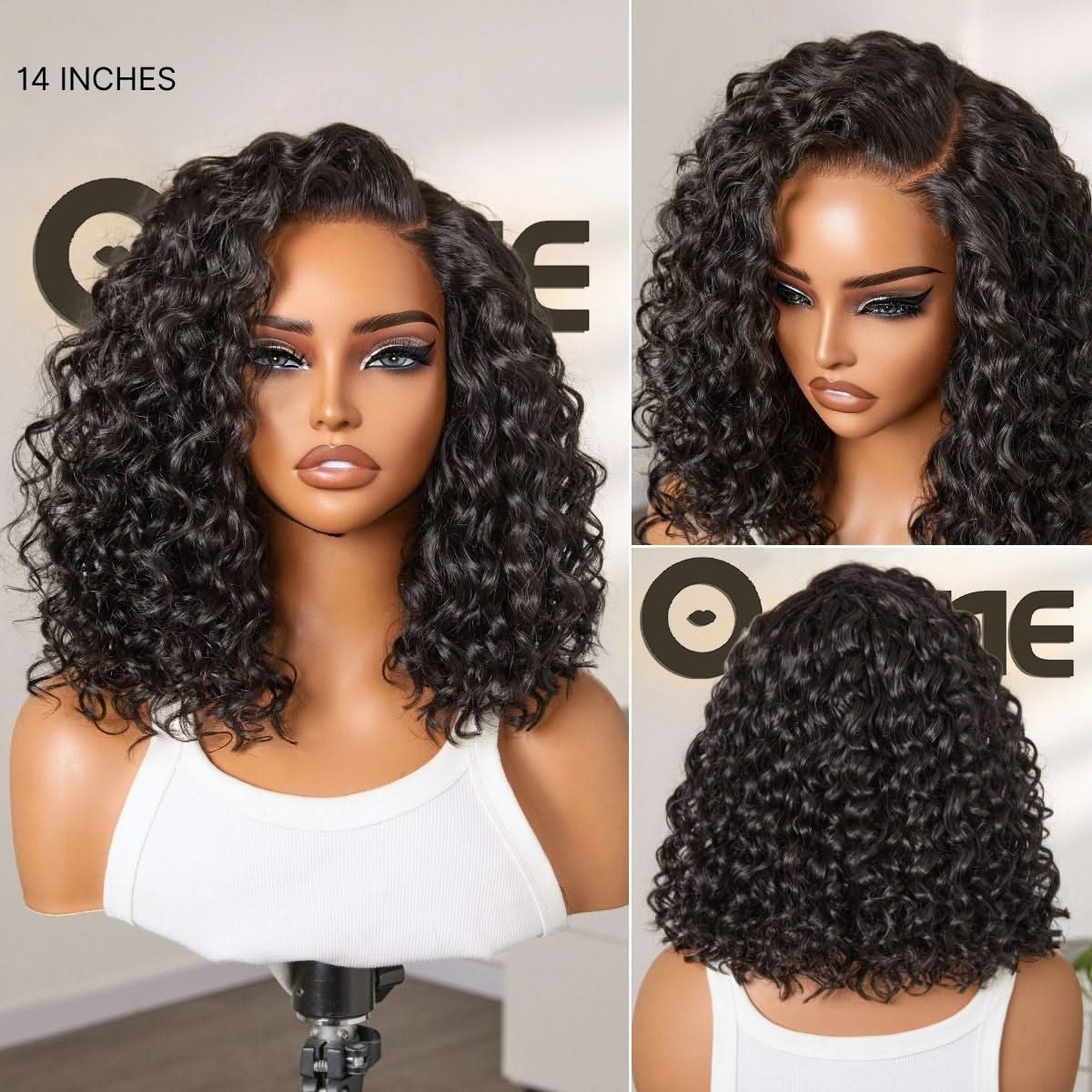 Ready to Go Blonde Highlight / Natural Black Water Wave Short Curly Bob Wig Glueless Minimalist HD Lace Wig Pre-Cut Lace - Onime Hair
