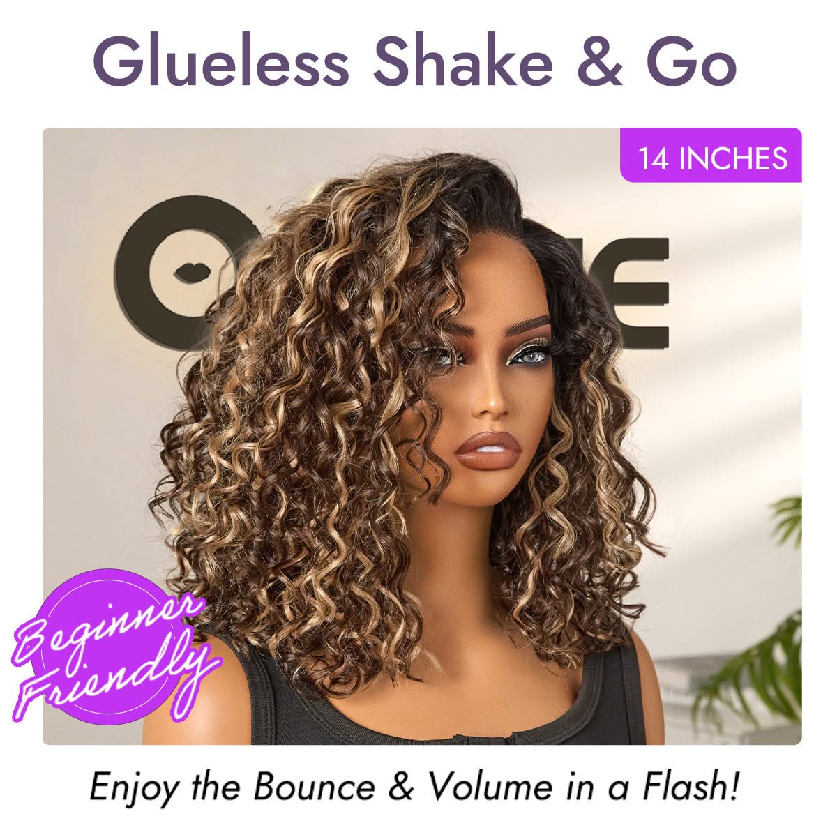 Ready to Go Blonde Highlight / Natural Black Water Wave Short Curly Bob Wig Glueless Minimalist HD Lace Wig Pre-Cut Lace - Onime Hair