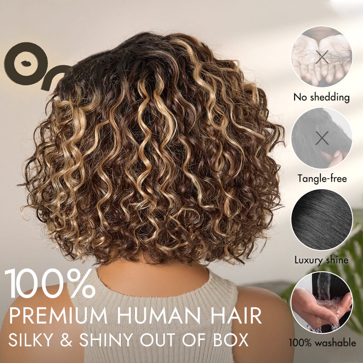 Ready to Go Blonde Highlight / Natural Black Water Wave Short Curly Bob Wig Glueless Minimalist HD Lace Wig Pre-Cut Lace - Onime Hair