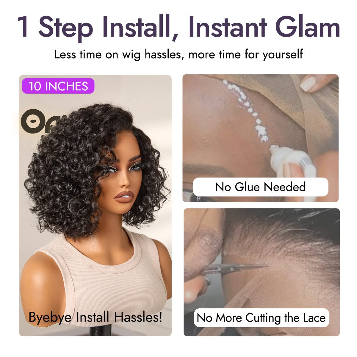 Ready to Go Blonde Highlight / Natural Black Water Wave Short Curly Bob Wig Glueless Minimalist HD Lace Wig Pre-Cut Lace - Onime Hair