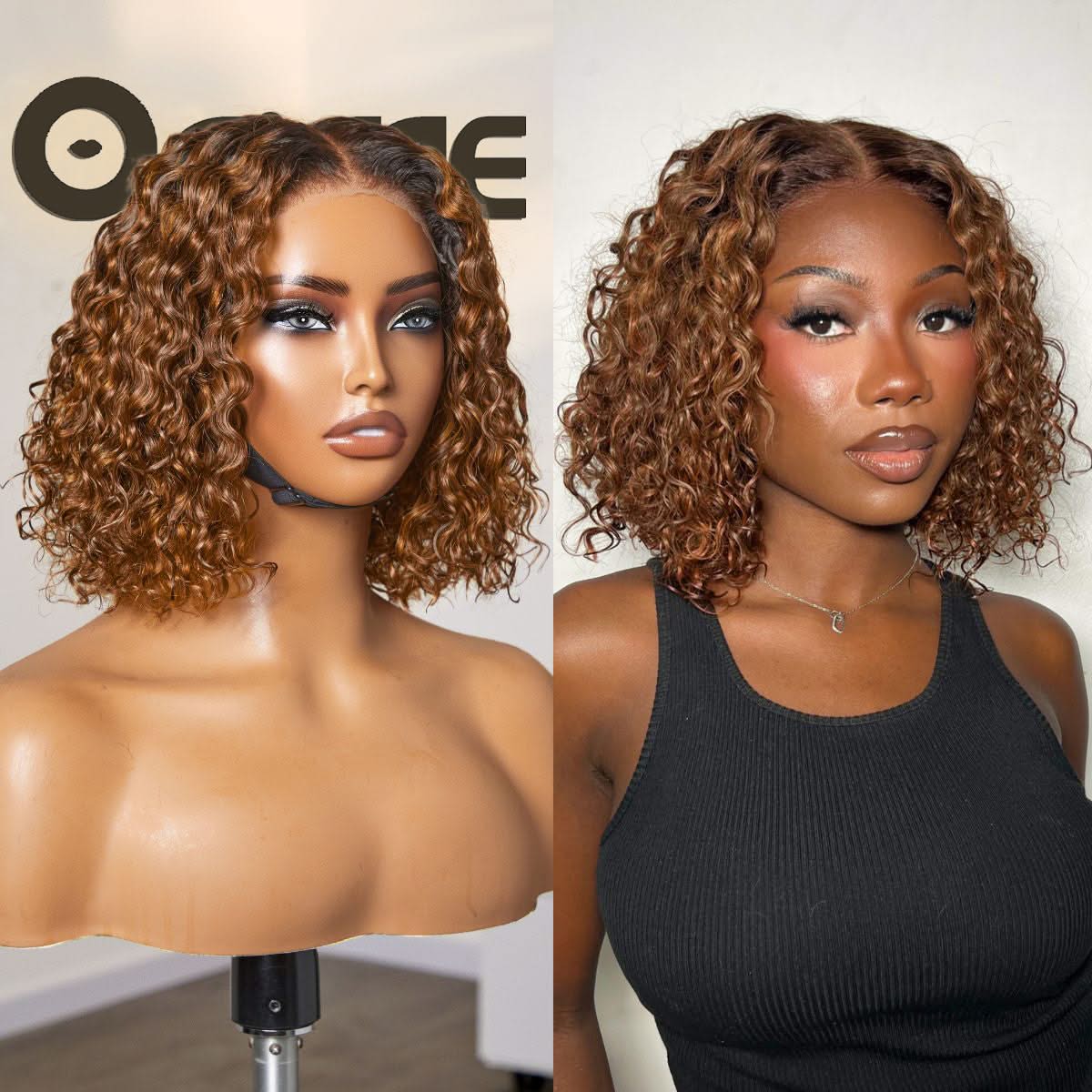 Brown Highlight / Natural Black / Blonde Highlight Deep Curly Glueless 5x5 Closure Pre-Cut Lace Wig - Onime Hair
