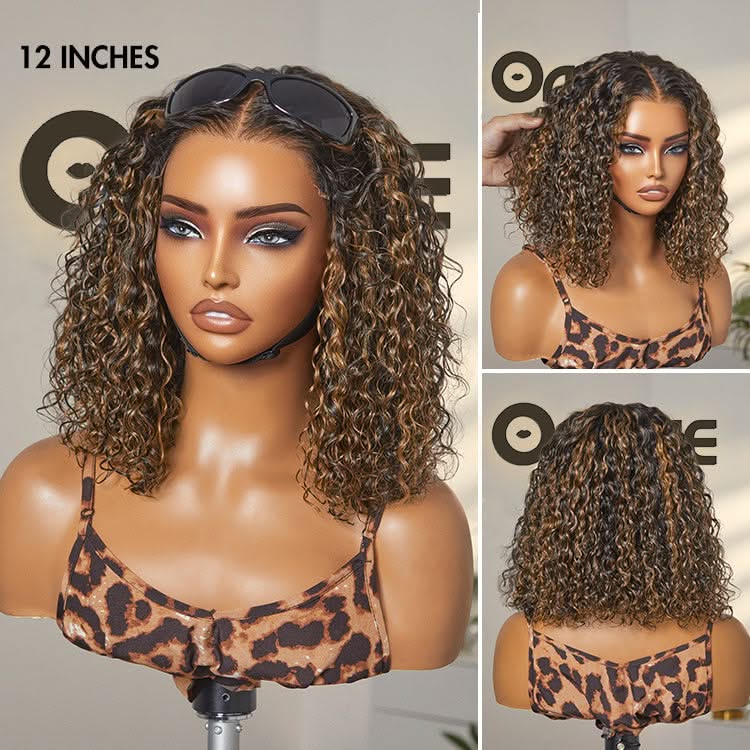 Brown Highlight / Natural Black / Blonde Highlight Deep Curly Glueless 5x5 Closure Pre-Cut Lace Wig - Onime Hair