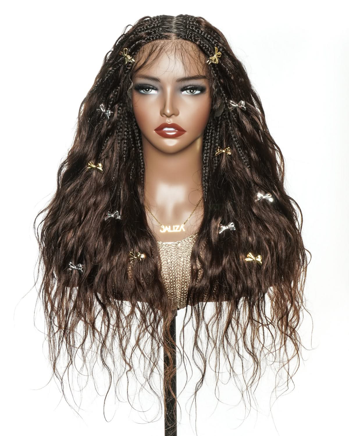 Michelle -  Salon-Style Braided Wig Bora Bora Human Hair Body Wave Pre Bleached Swiss HD Full Lace Boho Box Braids - Onime Hair