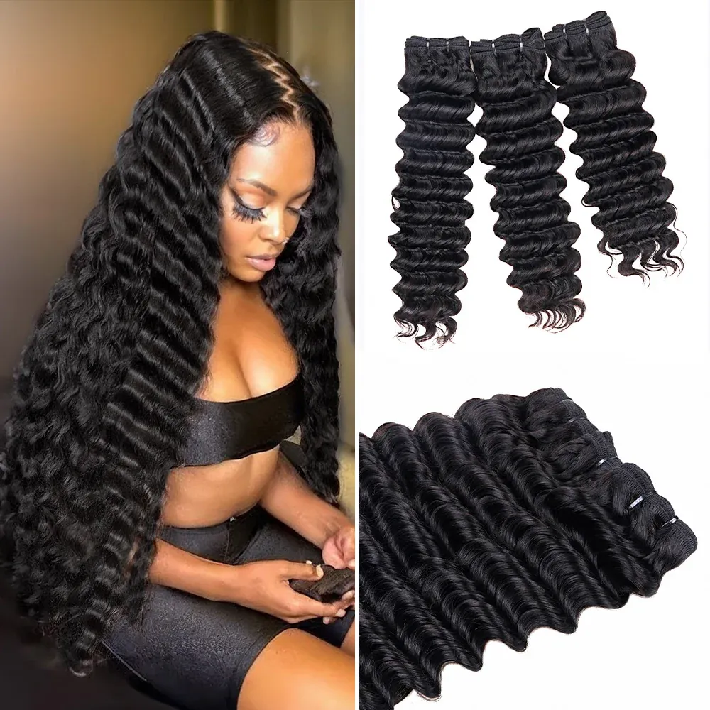 Onime Virgin Hair Bundles Deep Wave 3pcs Hair Wefts Human Hair