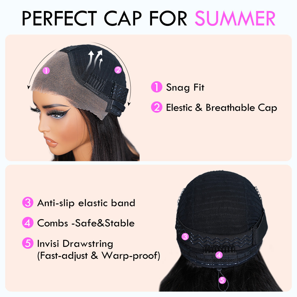 Onimehair™Glueless Water Wave 7x5 / 13x4 Transparent HD Lace Pull and Go Invisible Drawstring Human Hair Wigs