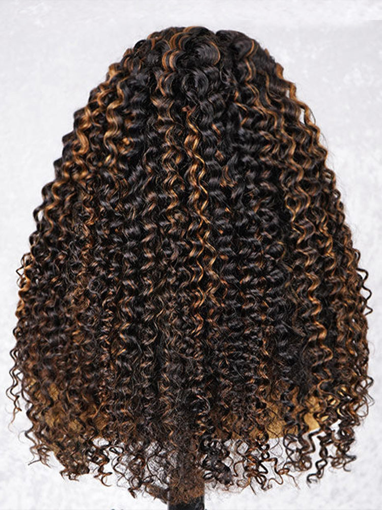 Onimehair™ 3 IN 1 Water Wave Glueless Black Wig With Golden Brown Highlight Wear Go Half Wig