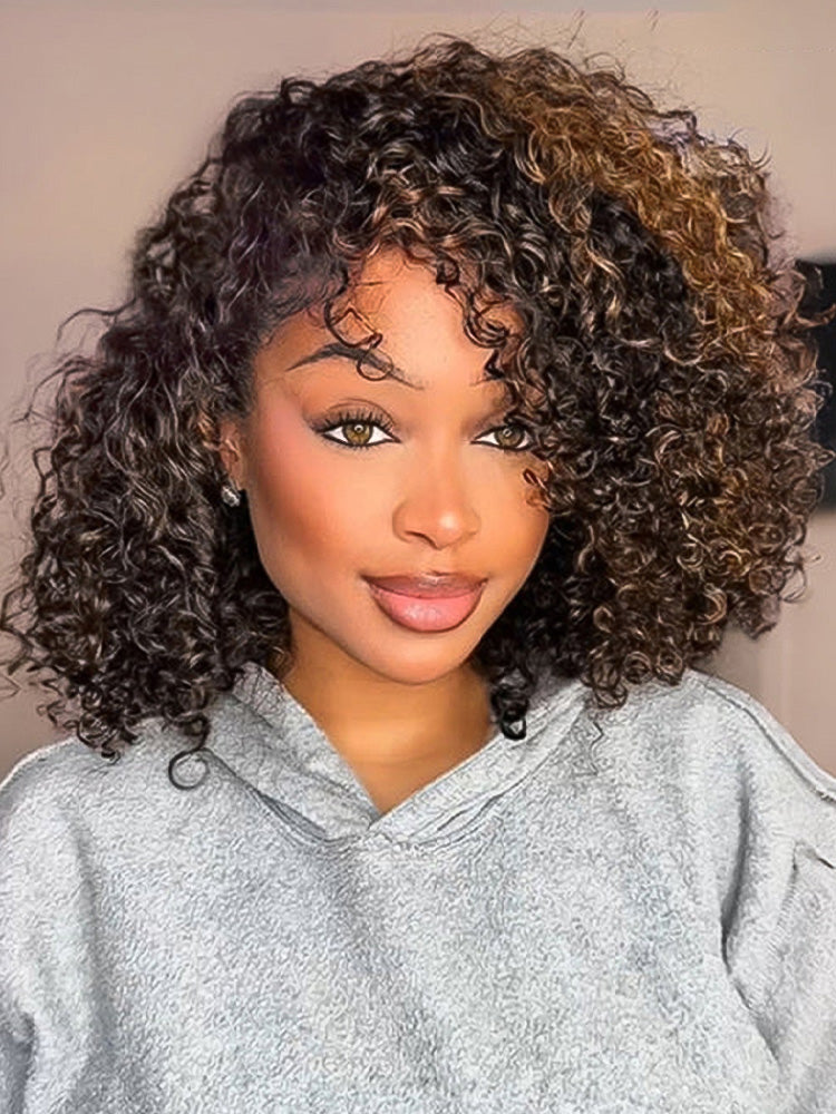Onimehair™ 3 IN 1 Highlight Ombre Brown Water Wave Half Wig-Glueless & Beginner Friendly