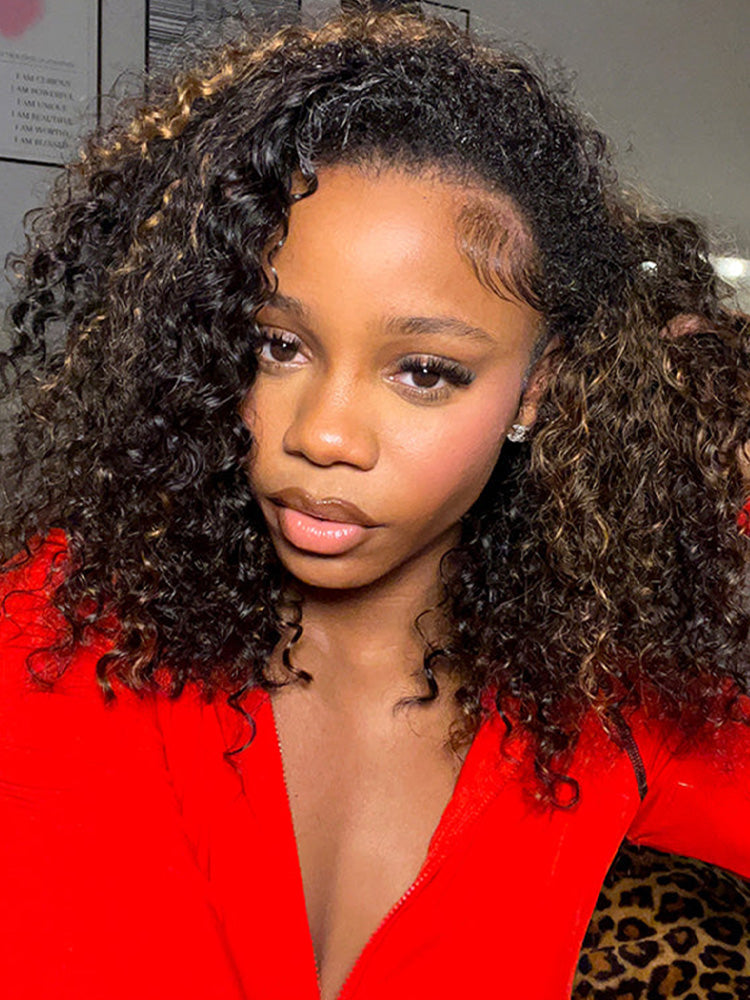 Onimehair™ 3 IN 1 Highlight Ombre Brown Water Wave Half Wig-Glueless & Beginner Friendly