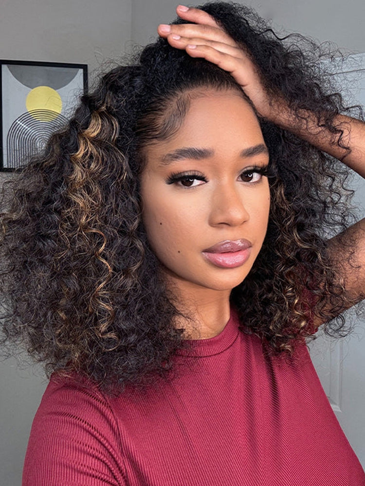 Onimehair™ 3 IN 1 Highlight Ombre Brown Water Wave Half Wig-Glueless & Beginner Friendly