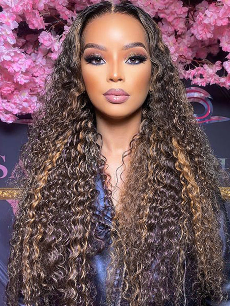 Onimehair™ 3 IN 1 Highlight Ombre Brown Water Wave Half Wig-Glueless & Beginner Friendly
