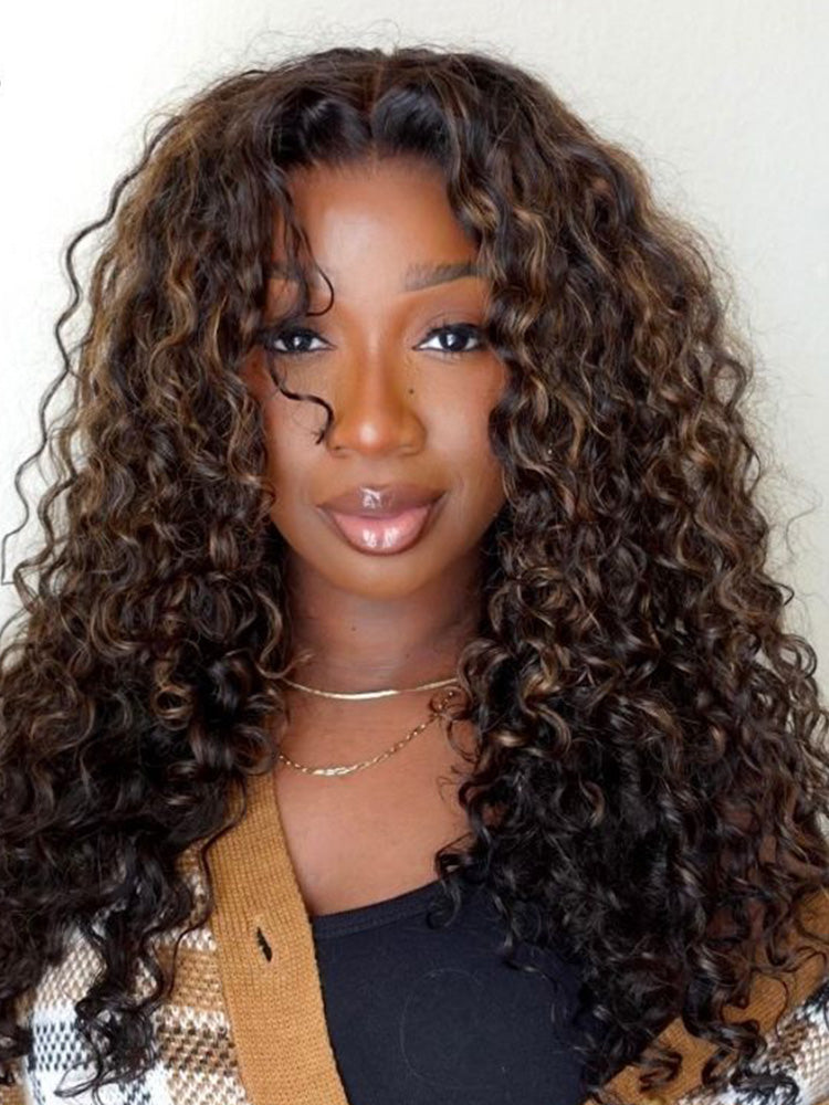Onimehair™ 3 IN 1 Highlight Ombre Brown Water Wave Half Wig-Glueless & Beginner Friendly