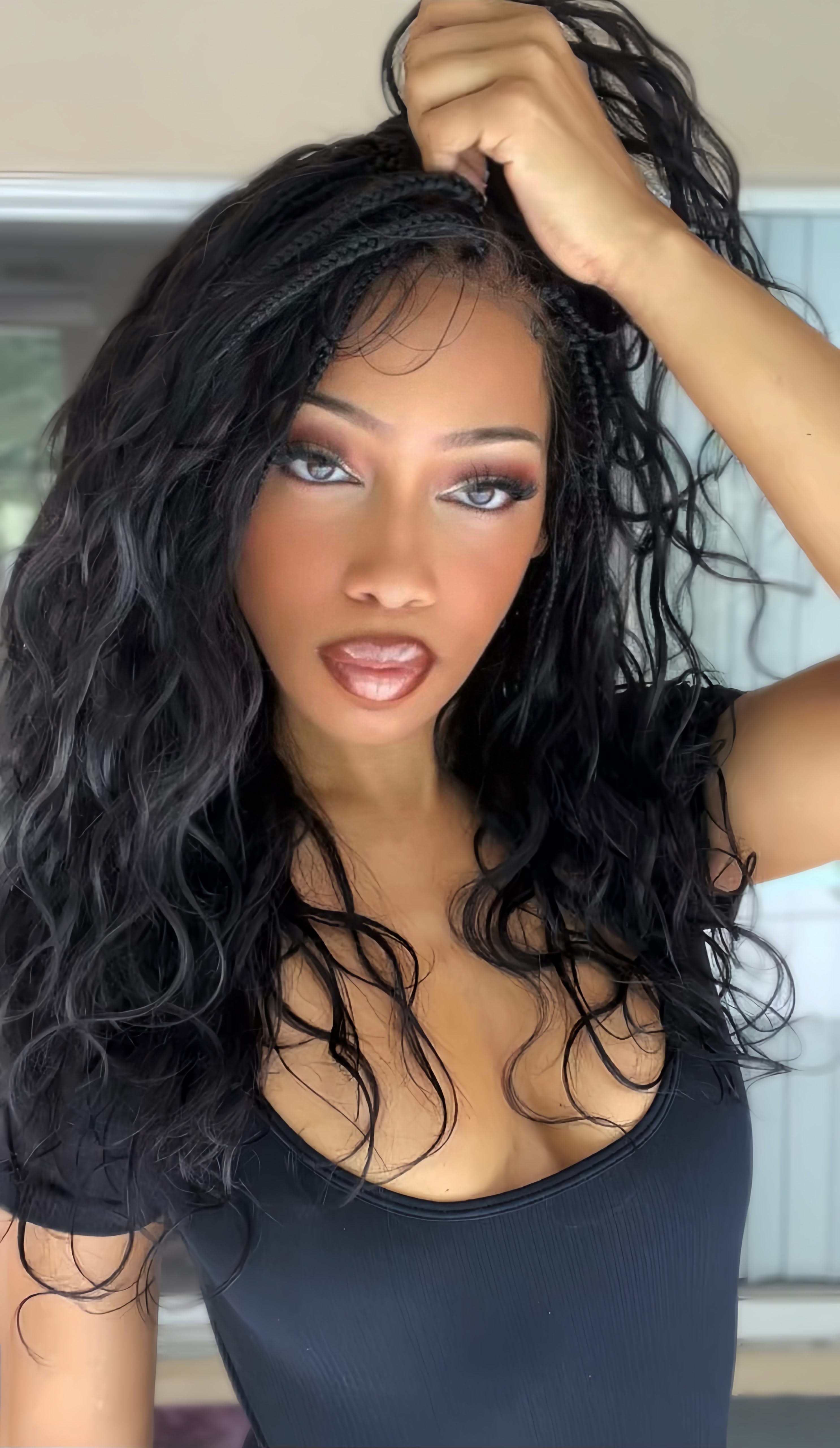 Michelle -  Salon-Style Braided Wig Bora Bora Human Hair Body Wave Pre Bleached Swiss HD Full Lace Boho Box Braids - Onime Hair