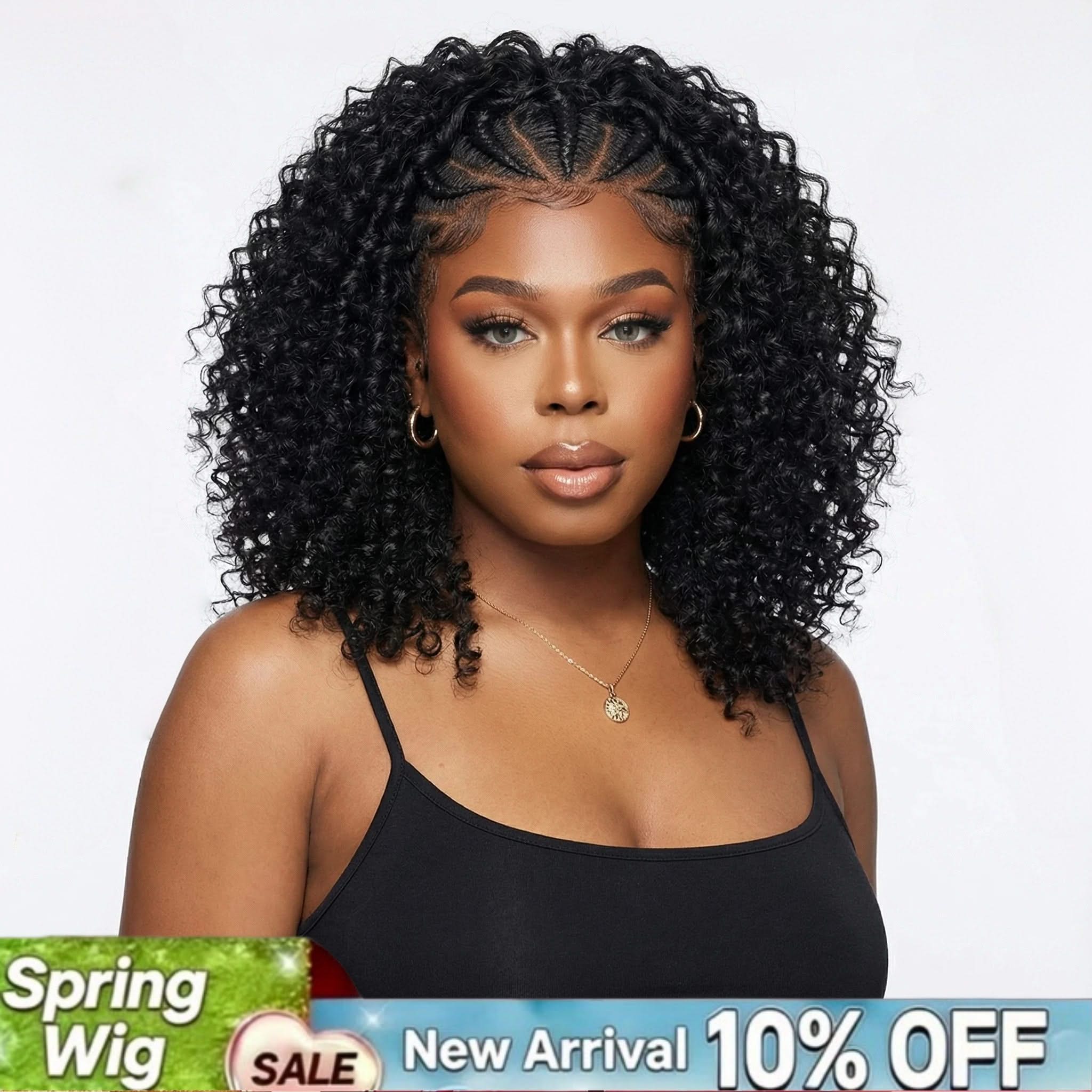 Curly bob human hair wig with 13x4 HD lace front, pre-plucked, glueless, wet and wavy style for black women in black color.