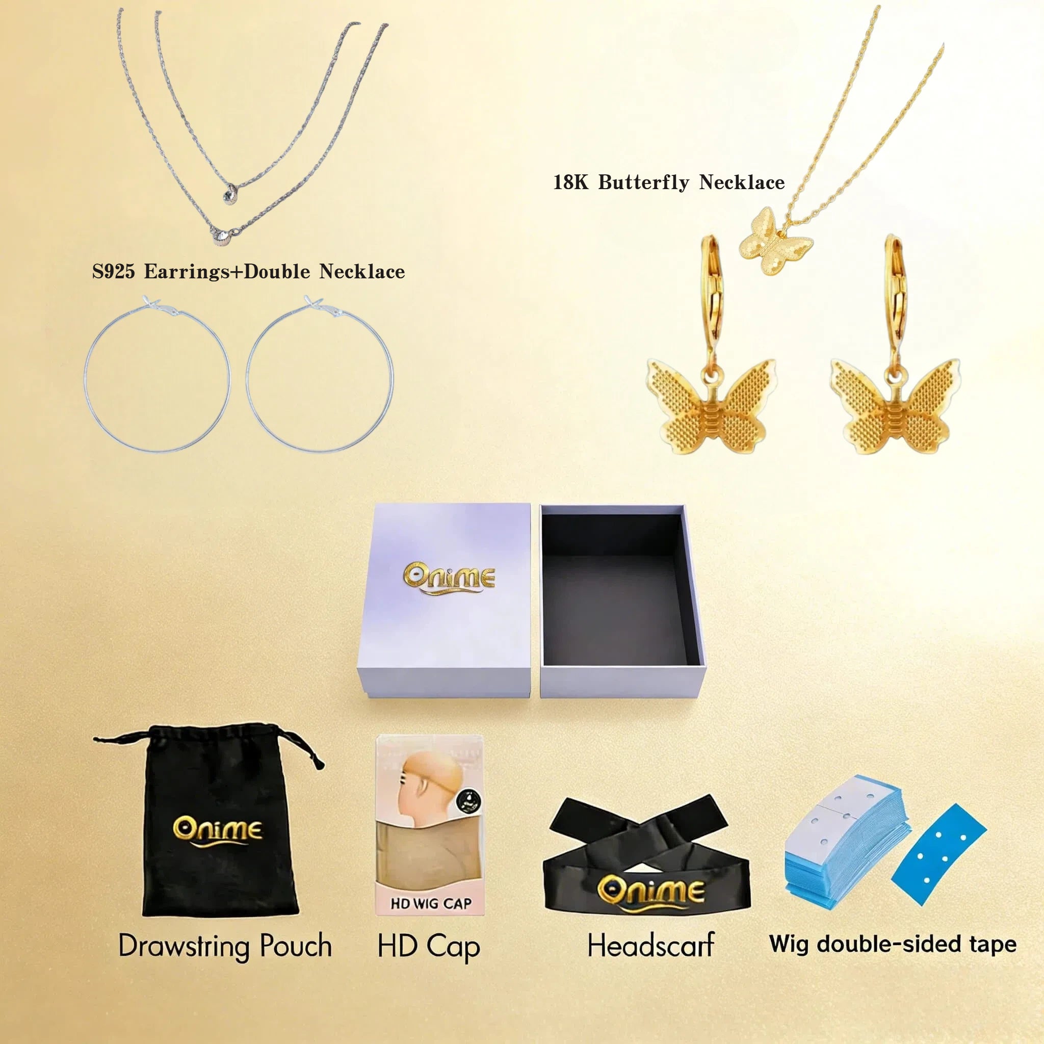 Onime branded gift box with a decorative ribbon and wrapping, showcasing a stylish and elegant presentation.