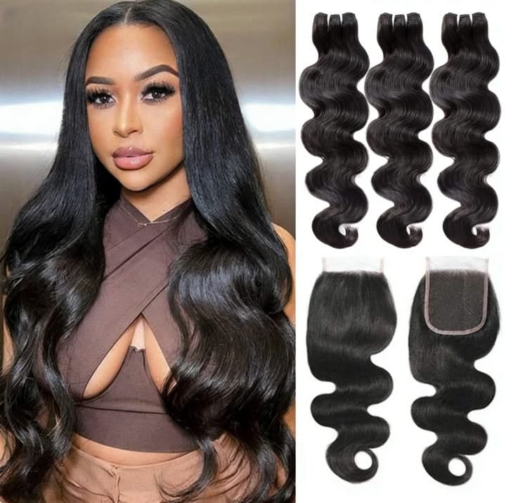 Body wave bundles of 10A grade 100% human virgin hair extensions by ONIMEHAIR in natural wavy texture.