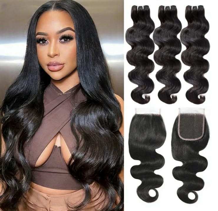 Body wave bundles of 10A grade 100% human virgin hair extensions by ONIMEHAIR in natural wavy texture.