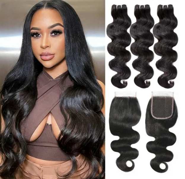 Body wave bundles of 10A grade 100% human virgin hair extensions by ONIMEHAIR in natural wavy texture.