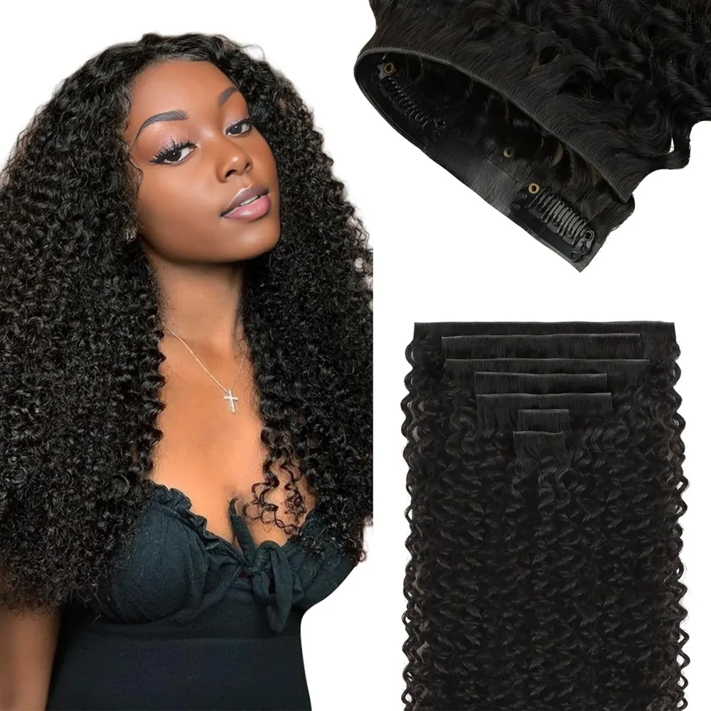 Onime Upgraded Invisi Edge Seamless Clip in Hair Extensions Kinky Curly Human Hair