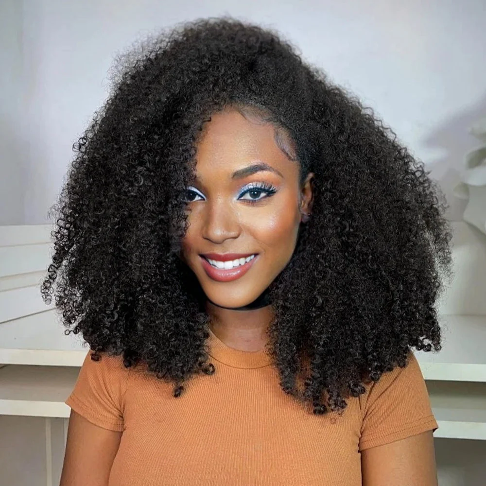Onime Upgraded Invisi Edge Seamless Clip in Hair Extensions Kinky Curly Human Hair