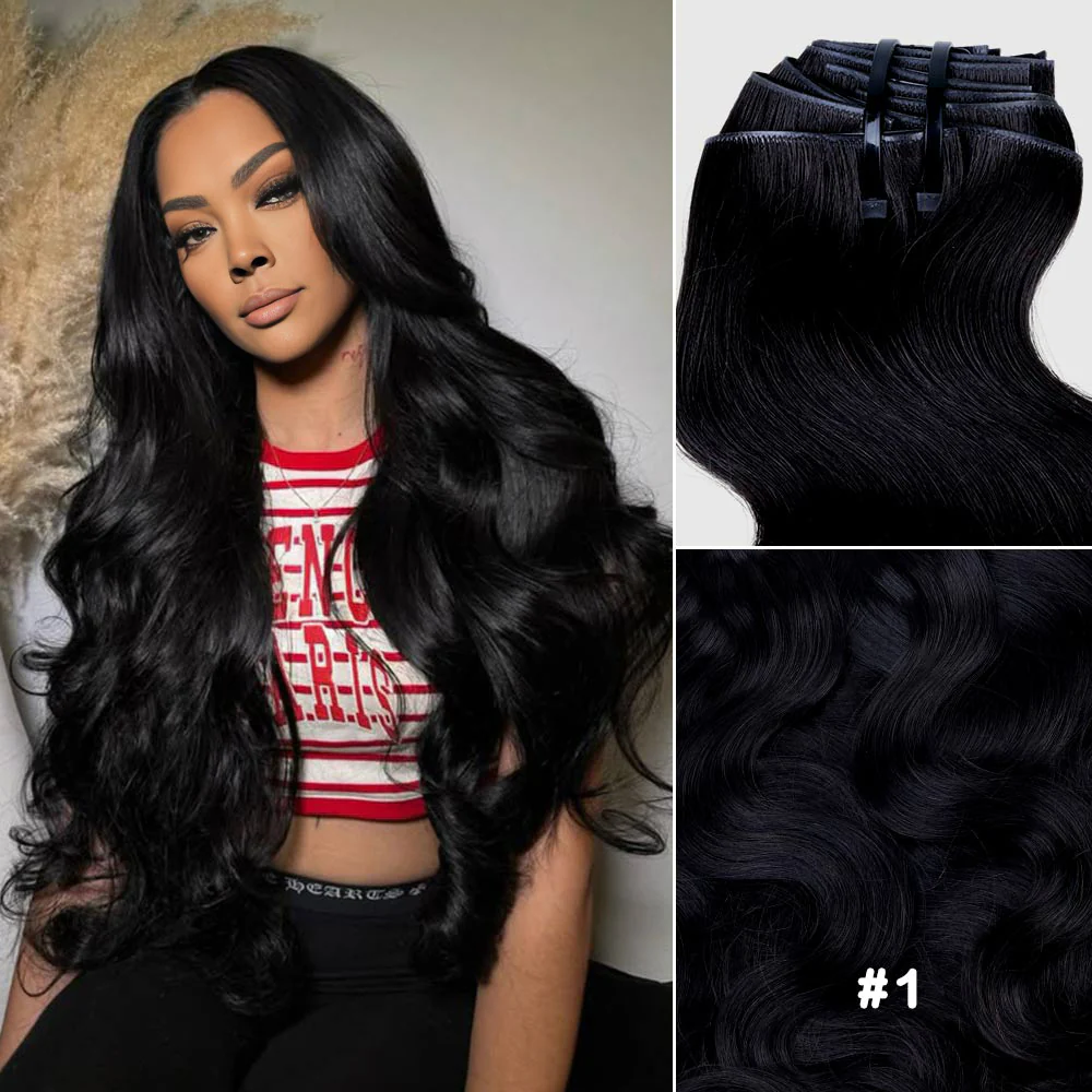 Onime Invisi Edge Seamless Clip in Hair Extensions Colored Body Wave Real Human Hair