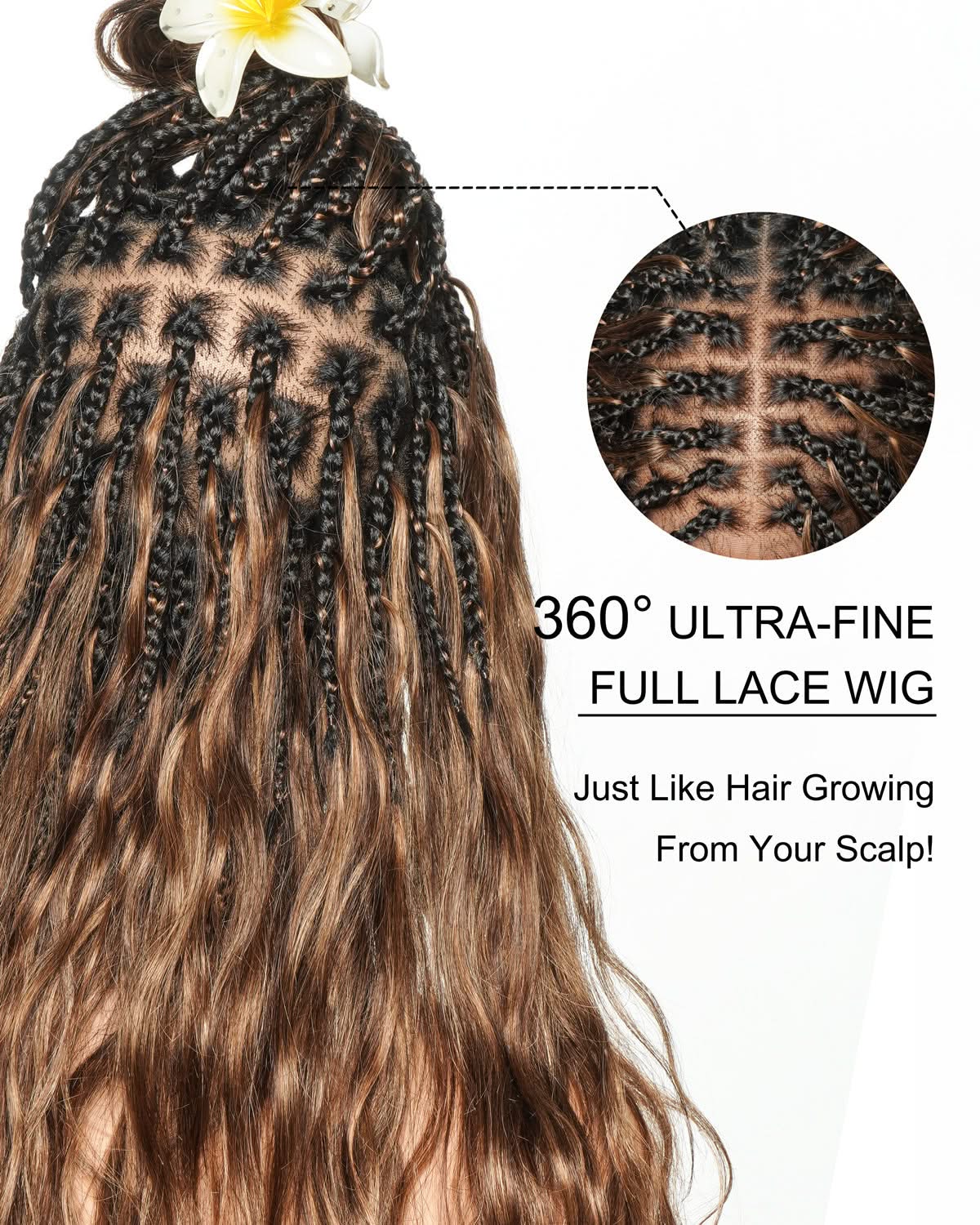 Michelle -  Salon-Style Braided Wig Bora Bora Human Hair Body Wave Pre Bleached Swiss HD Full Lace Boho Box Braids - Onime Hair