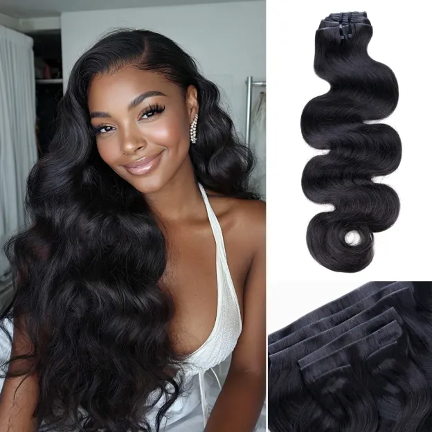 Onime Super Natural Invisi Edge Seamless Clip in Hair Extensions Body Wave Real Human Hair