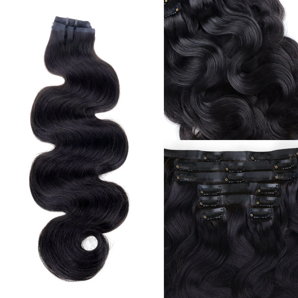 Onime Super Natural Seamless Clip in Hair Extensions Body Wave Real Human Hair