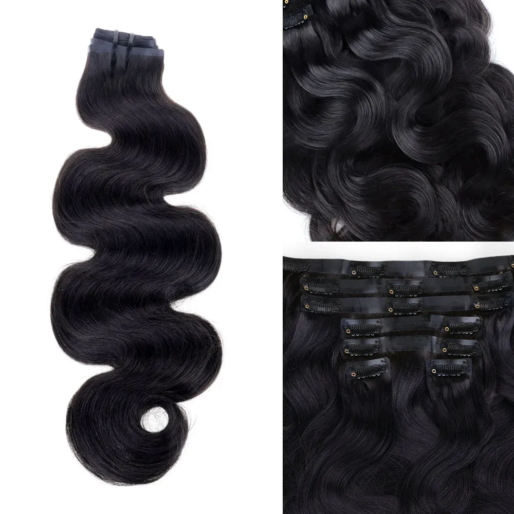 Onime Super Natural Seamless Clip in Hair Extensions Body Wave Real Human Hair