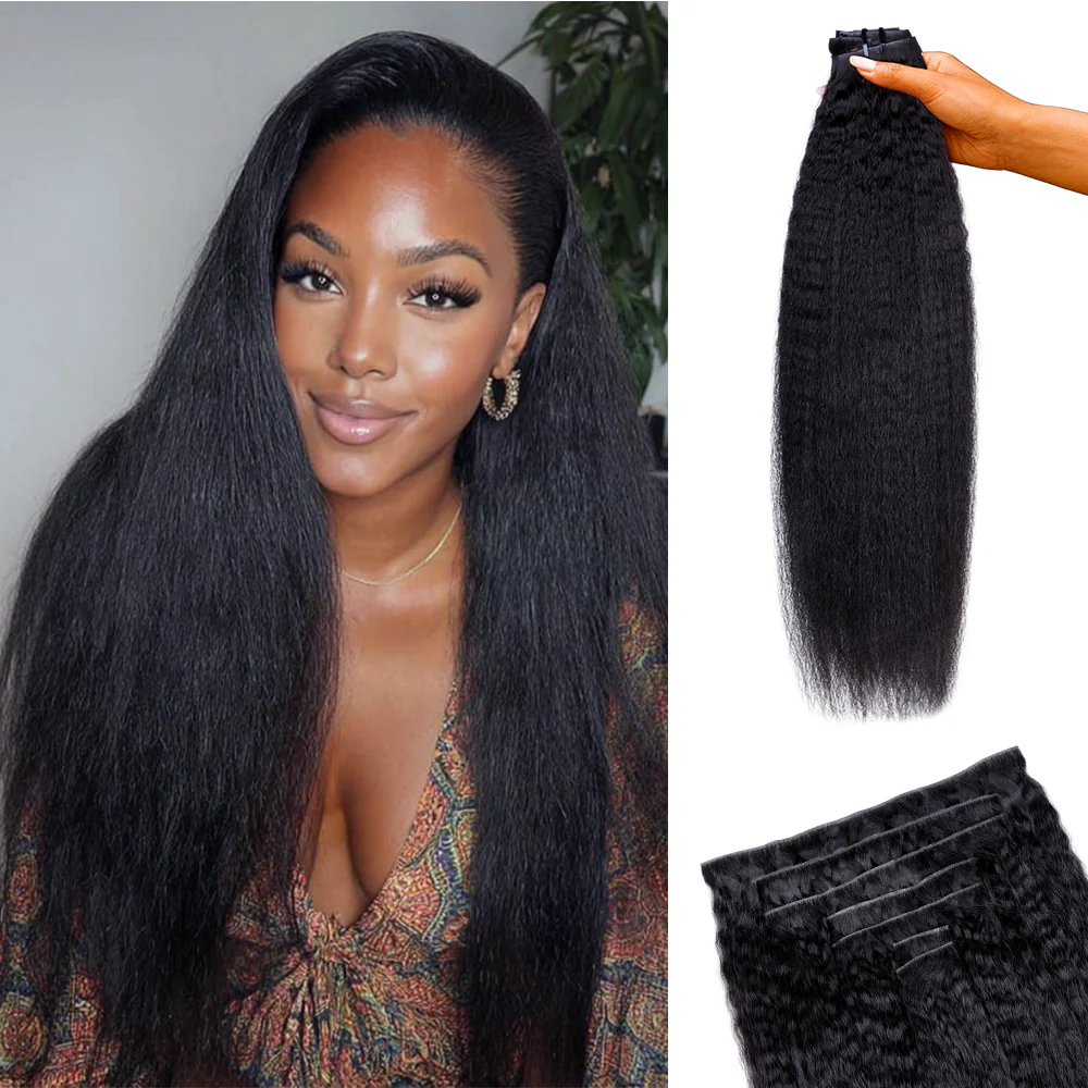 Onime Super Natural Invisi Edge Seamless Clip in Hair Extensions Kinky Straight Real Human Hair