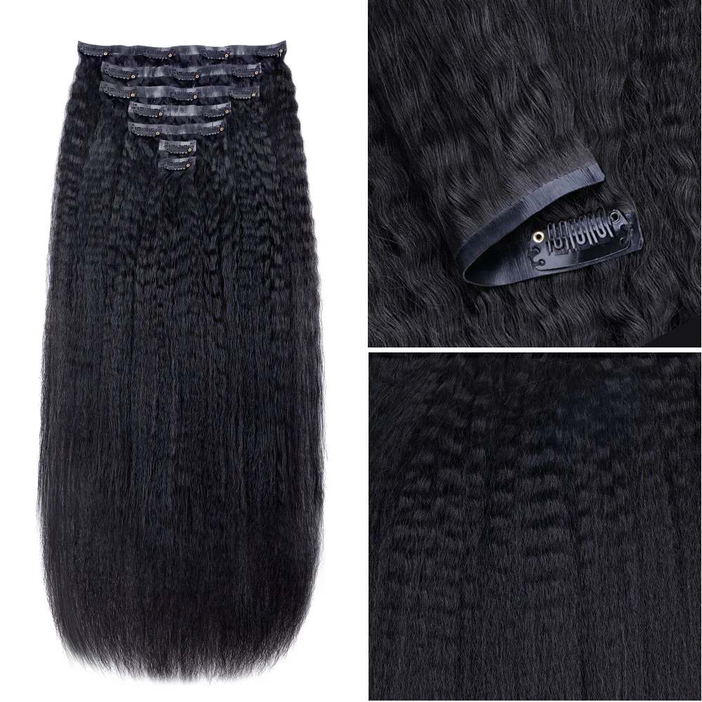 Onime Super Natural Seamless Clip in Hair Extensions Kinky Straight Real Human Hair