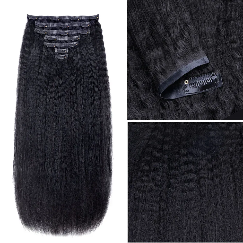 Onime Super Natural Seamless Clip in Hair Extensions Kinky Straight Real Human Hair
