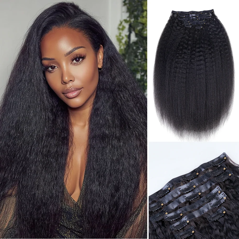 Onime Super Natural Seamless Clip in Hair Extensions Kinky Straight Real Human Hair