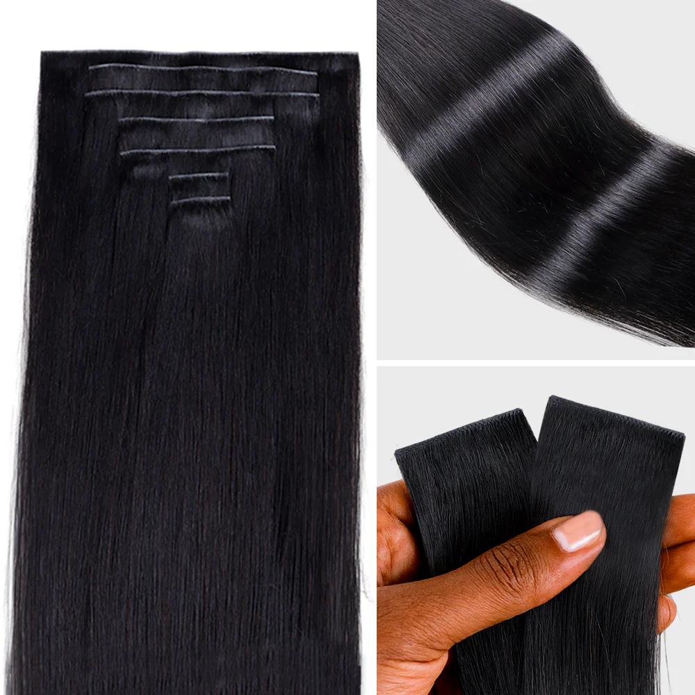 Onime Super Natural Invisi Edge Seamless Clip in Hair Extensions Silky Straight Real Human Hair