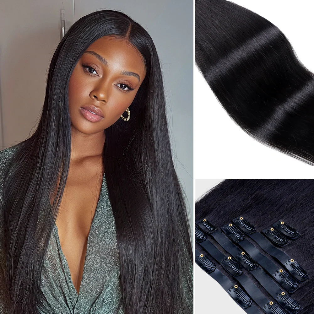 Onime Super Natural Seamless Clip in Hair Extensions Silky Straight Real Human Hair