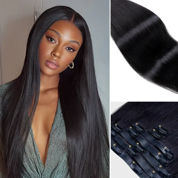 Onime Super Natural Seamless Clip in Hair Extensions Silky Straight Real Human Hair