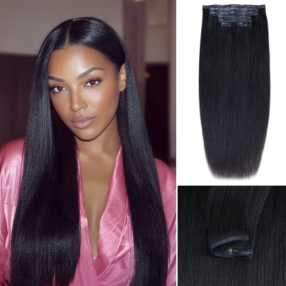 Onime Super Natural Seamless Clip in Hair Extensions Yaki Straight Real Human Hair