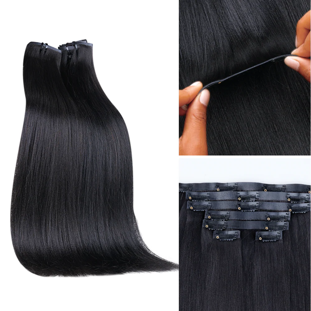 Onime Super Natural Seamless Clip in Hair Extensions Yaki Straight Real Human Hair