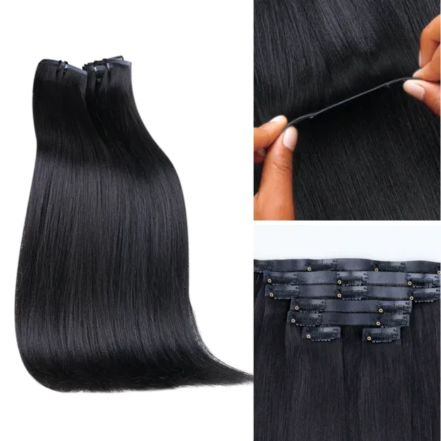Onime Super Natural Seamless Clip in Hair Extensions Yaki Straight Real Human Hair