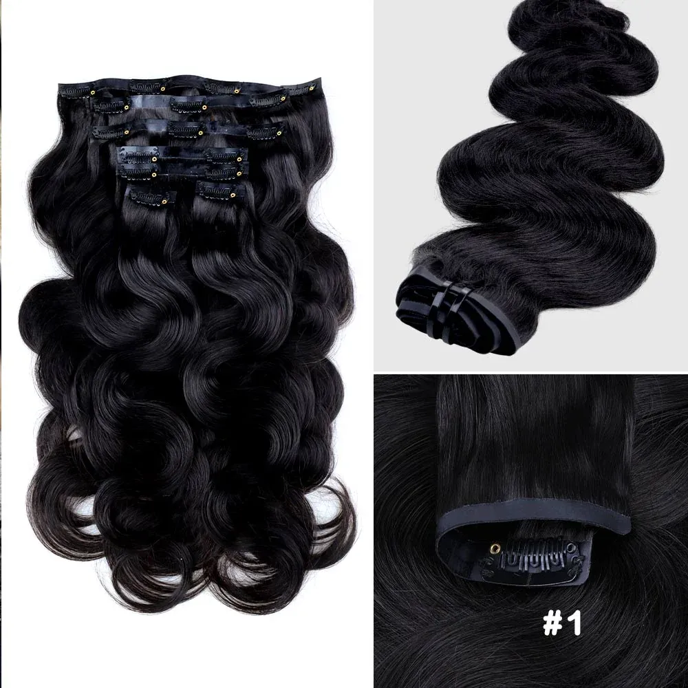 Onime Seamless Clip in Hair Extensions Super Flat Colored Body Wave Real Human Hair