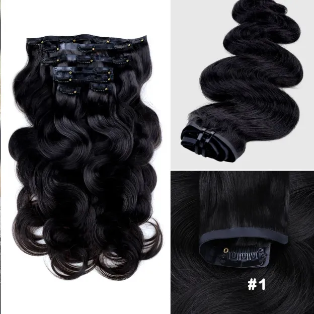 Onime Seamless Clip in Hair Extensions Super Flat Colored Body Wave Real Human Hair