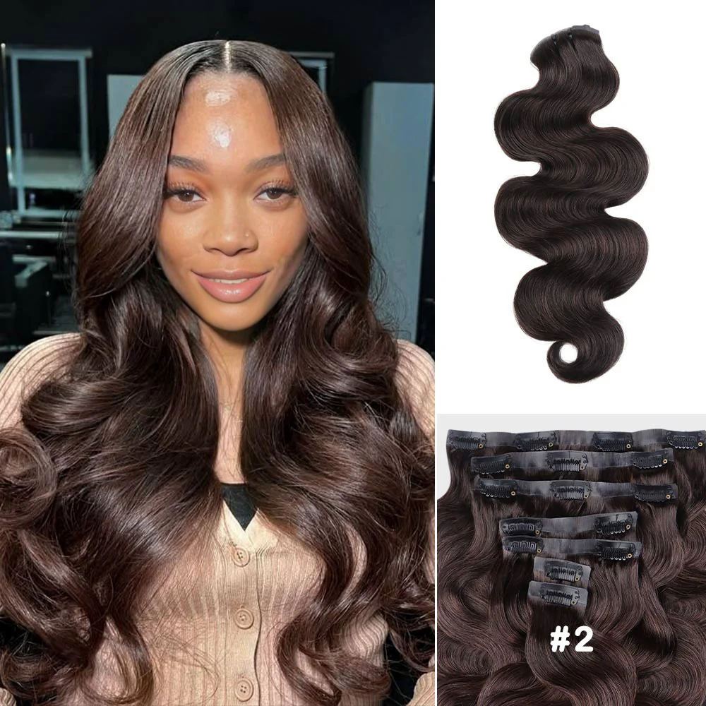 Onime Seamless Clip in Hair Extensions Super Flat Colored Body Wave Real Human Hair