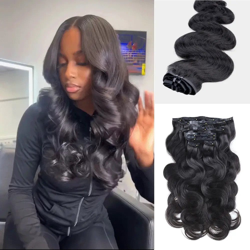 Onime Seamless Clip in Hair Extensions Super Flat Body Wave Human Hair