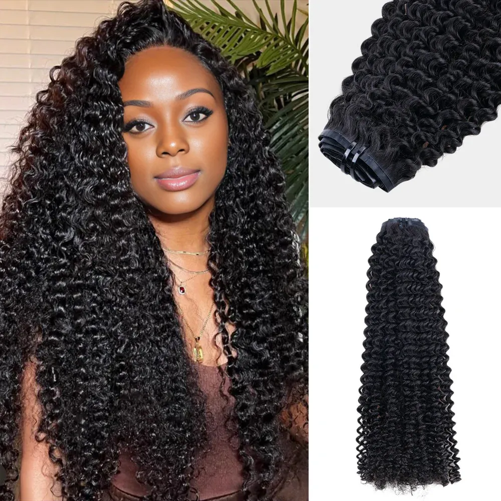 Onime Super Natural Seamless Clip in Hair Extensions Kinky Curly Real Human Hair