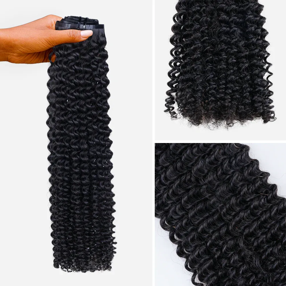 Onime Seamless Clip in Hair Extensions Super Flat Kinky Curly Real Human Hair