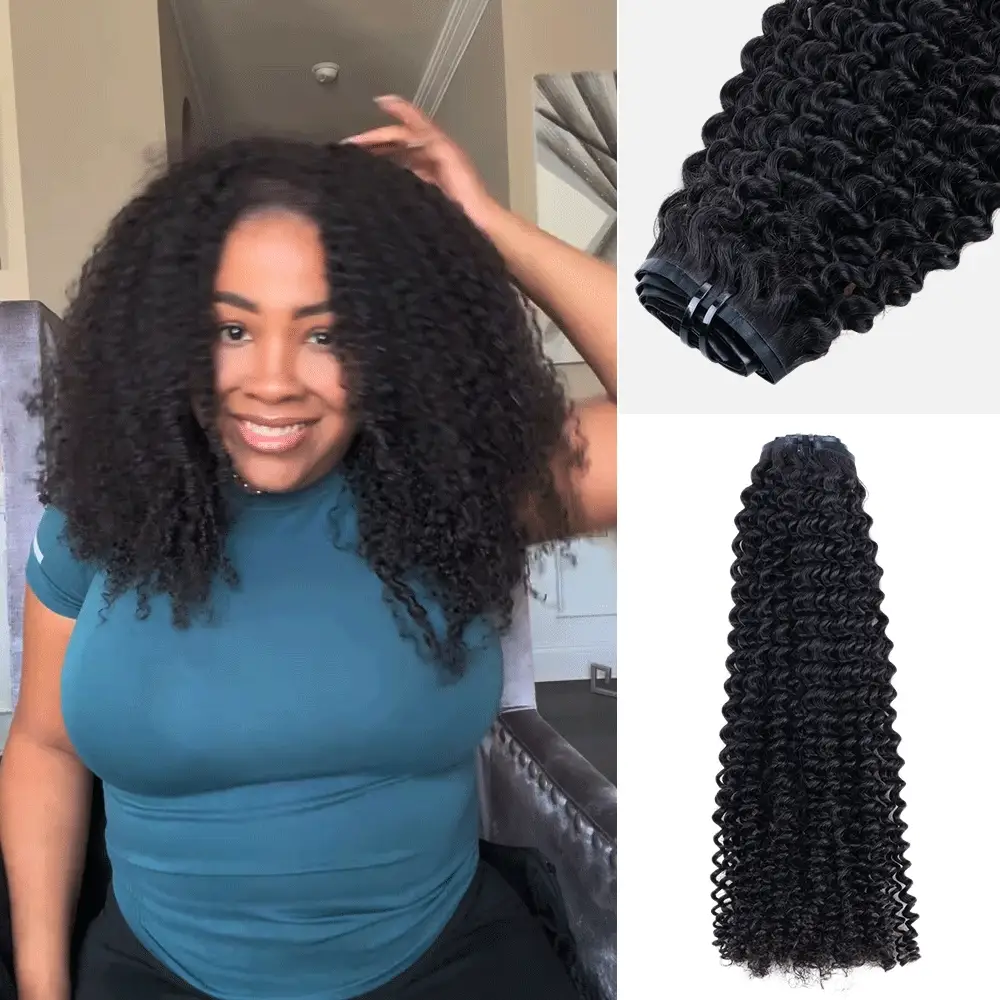 Onime Seamless Clip in Hair Extensions Super Flat Kinky Curly Real Human Hair