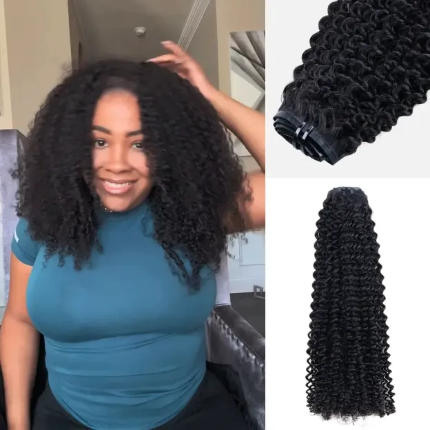 Onime Seamless Clip in Hair Extensions Super Flat Kinky Curly Real Human Hair