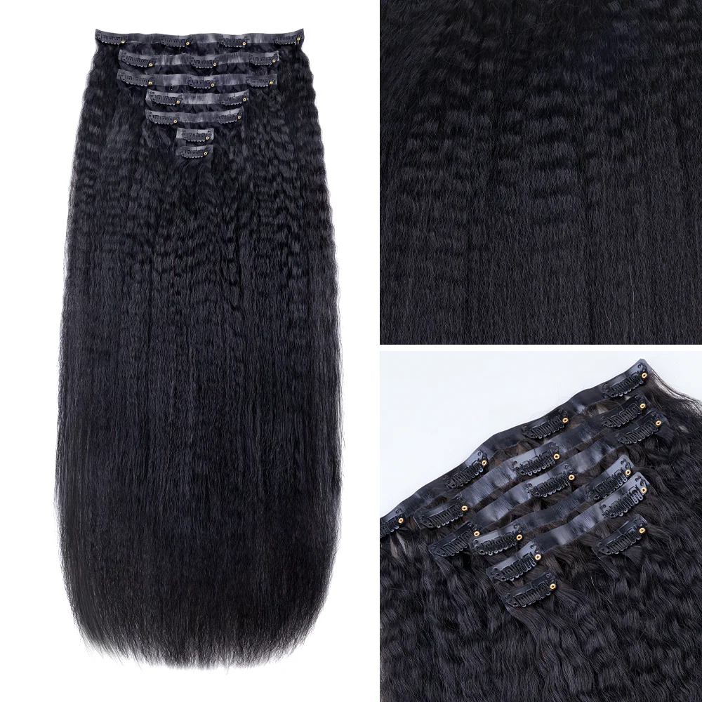 Onime Seamless Clip in Hair Extensions Super Flat Kinky Straight Real Human Hair